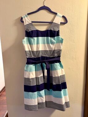 41 Hawthorn Navy and Teal Striped Dress Size L